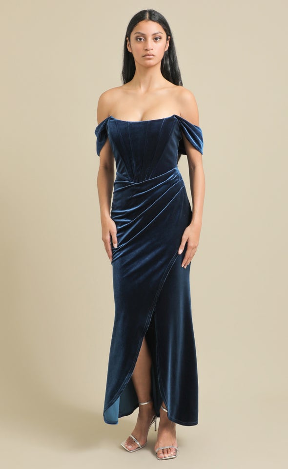 Velvet Pleated Corset Gown Jewel