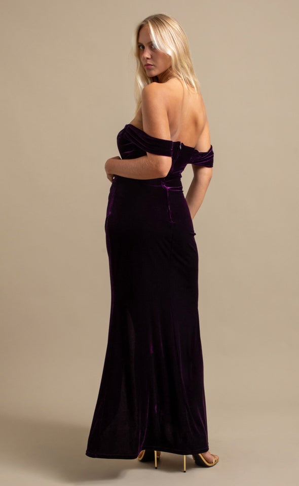 Velvet Pleated Corset Gown Purple