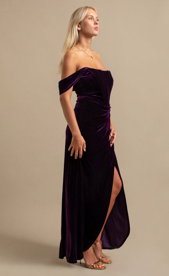 Velvet Pleated Corset Gown Purple