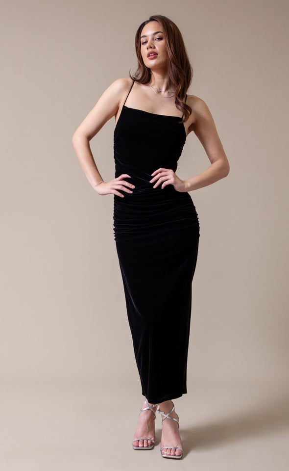 Velvet Ruched Gown Black