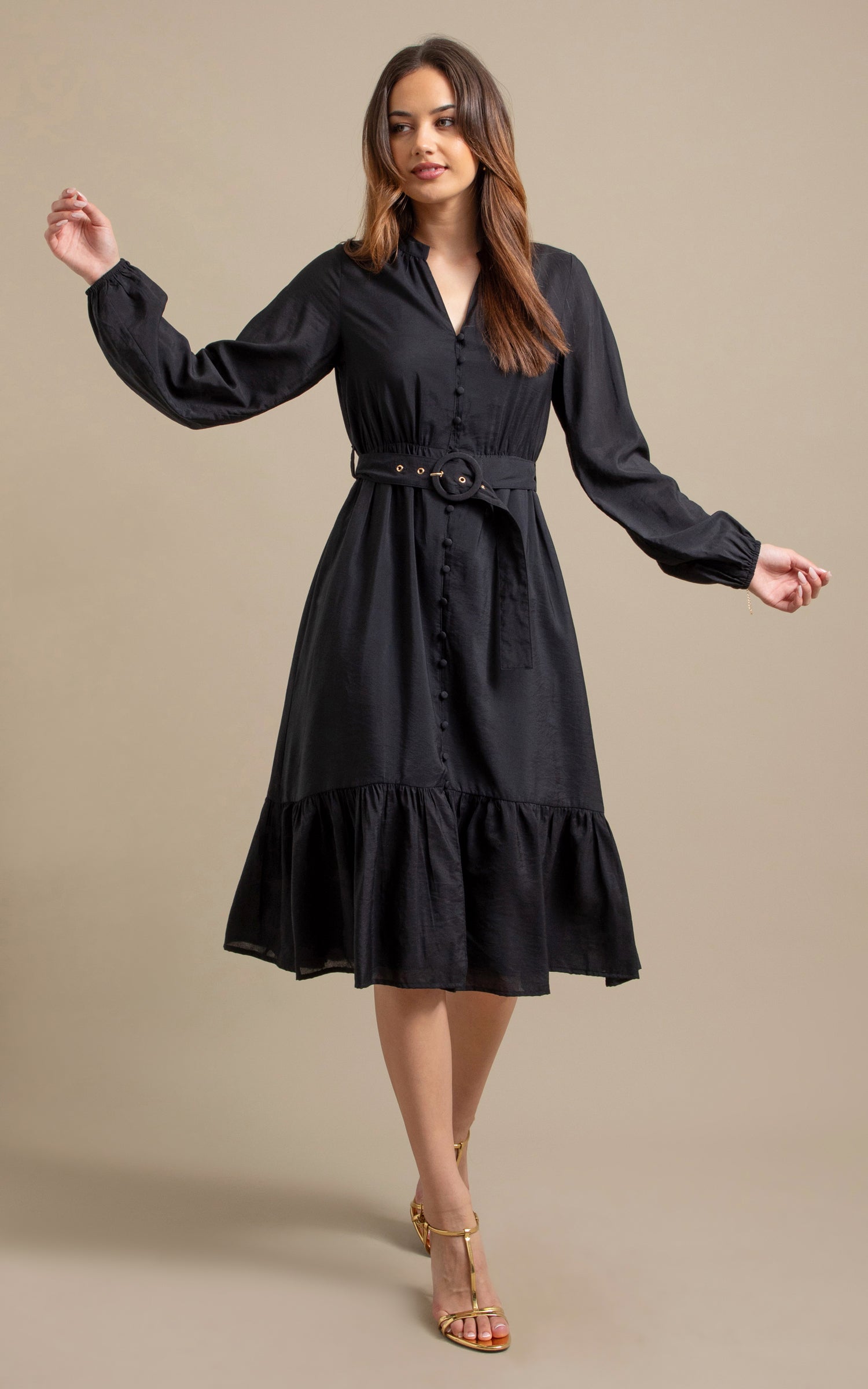 Shop our Voile Belted Midi Dress in Black | Pagani
