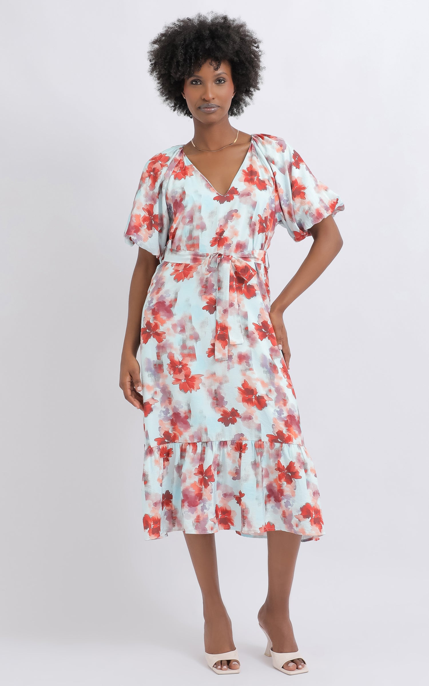 voile-belted-puff-sleeve-dress