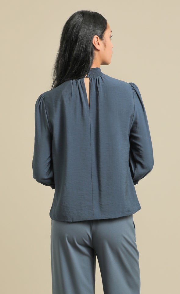 Voile High Neck Shirred Top Ink