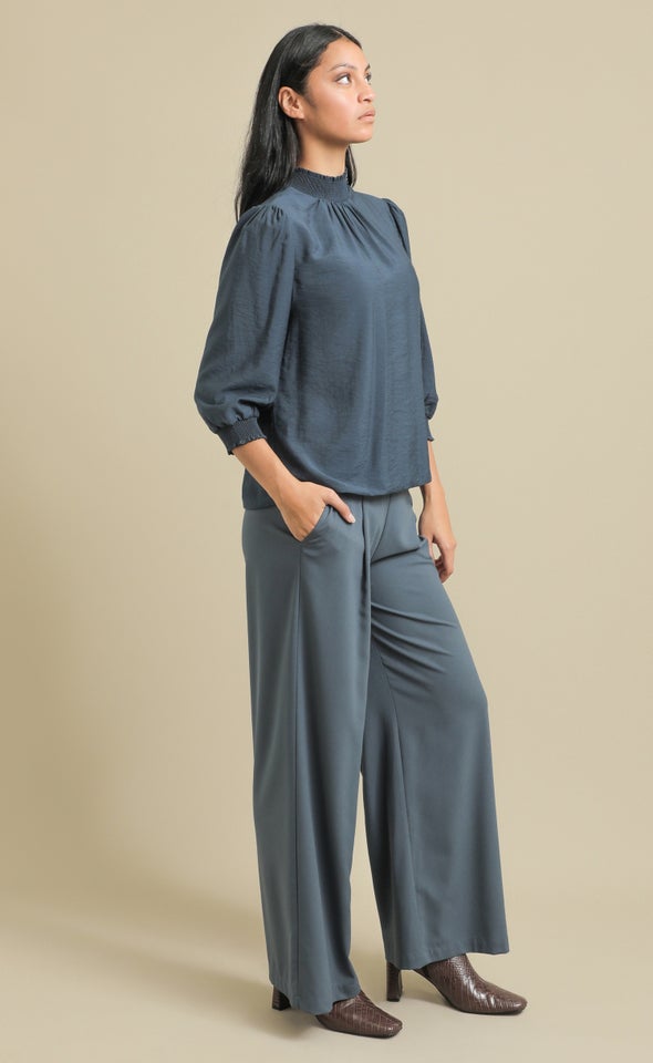 Voile High Neck Shirred Top Ink