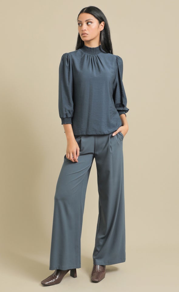 Voile High Neck Shirred Top Ink