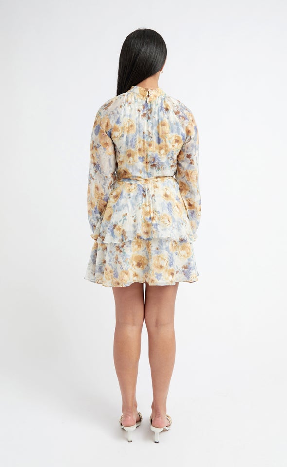 Voile Layered Skirt LS Dress Blue/ochre