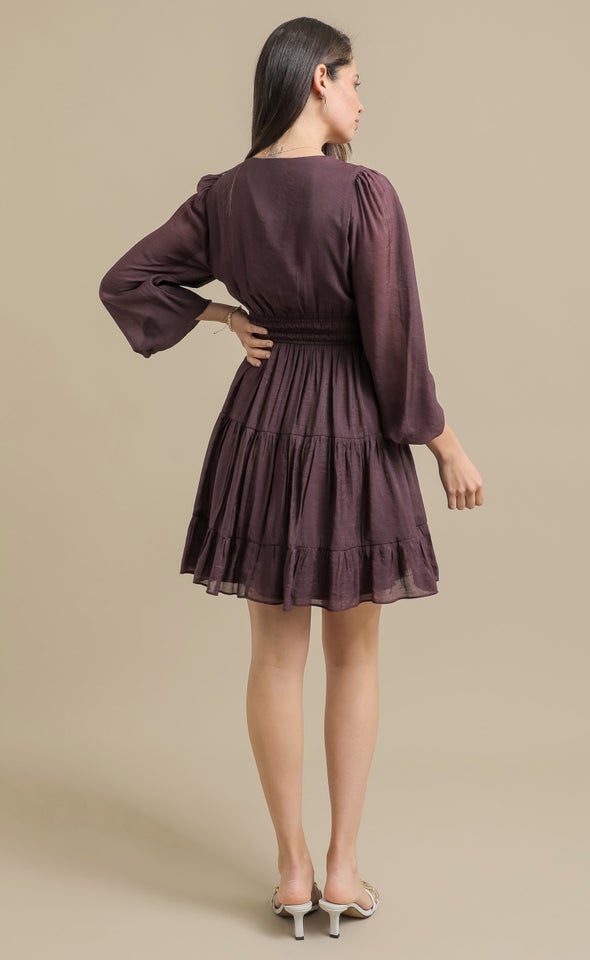 Voile LS Mini Tier Dress Berry