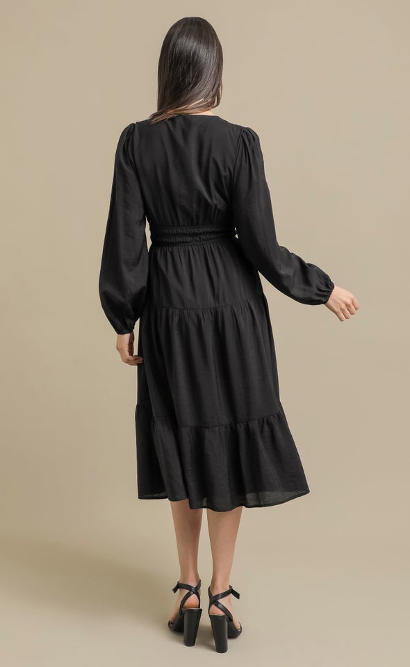 Voile LS Tier Dress Black