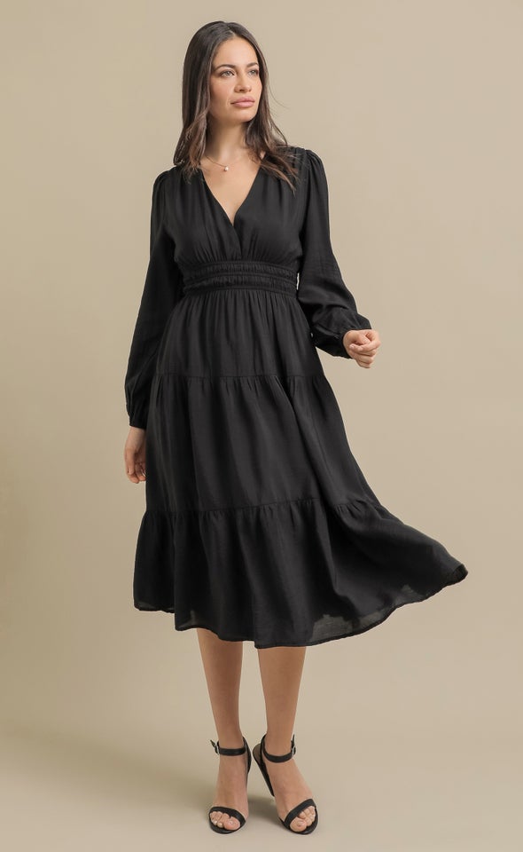Voile LS Tier Dress Black