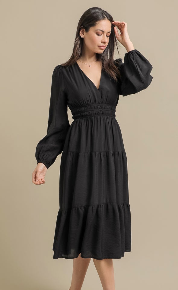 Voile LS Tier Dress Black