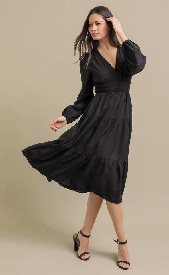 Voile LS Tier Dress Black