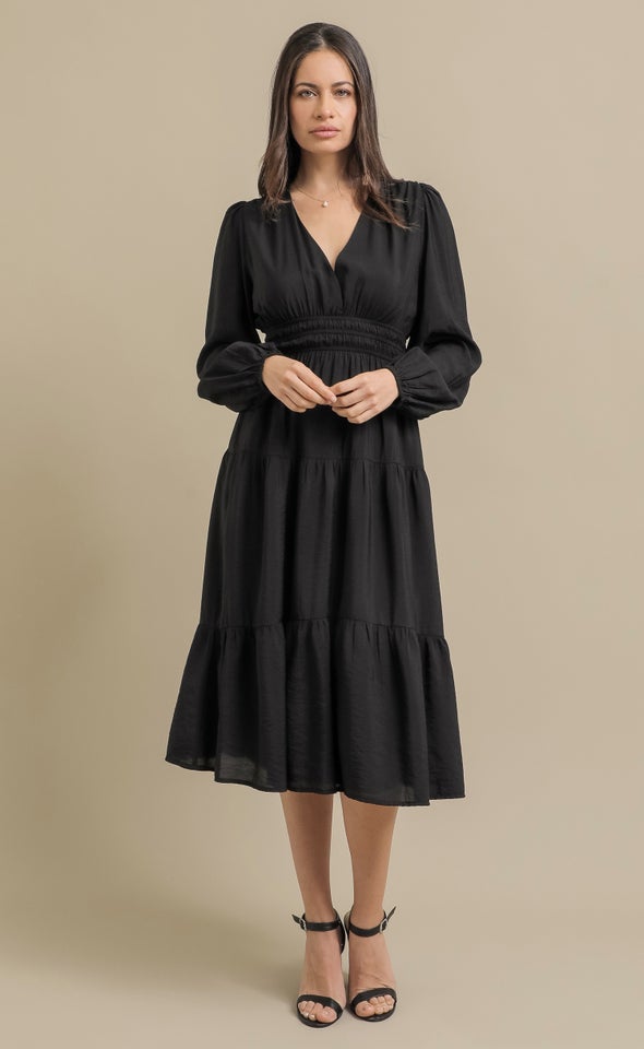 Voile LS Tier Dress Black