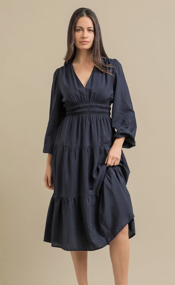 Voile LS Tier Dress Ink