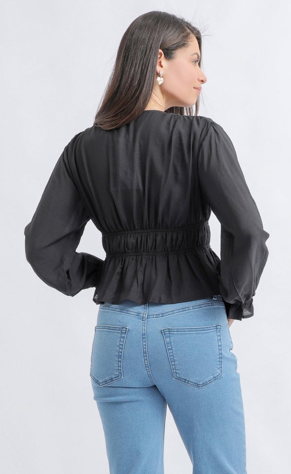 Voile LS V Neck Top Black