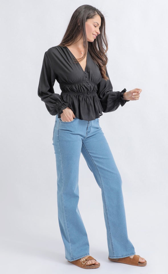 Voile LS V Neck Top Black