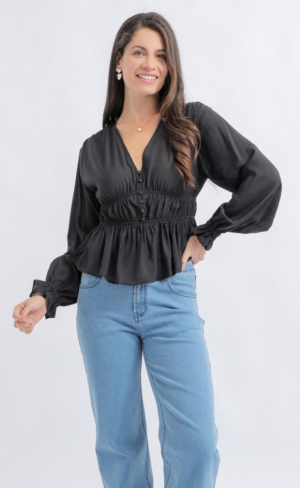 Voile LS V Neck Top Black