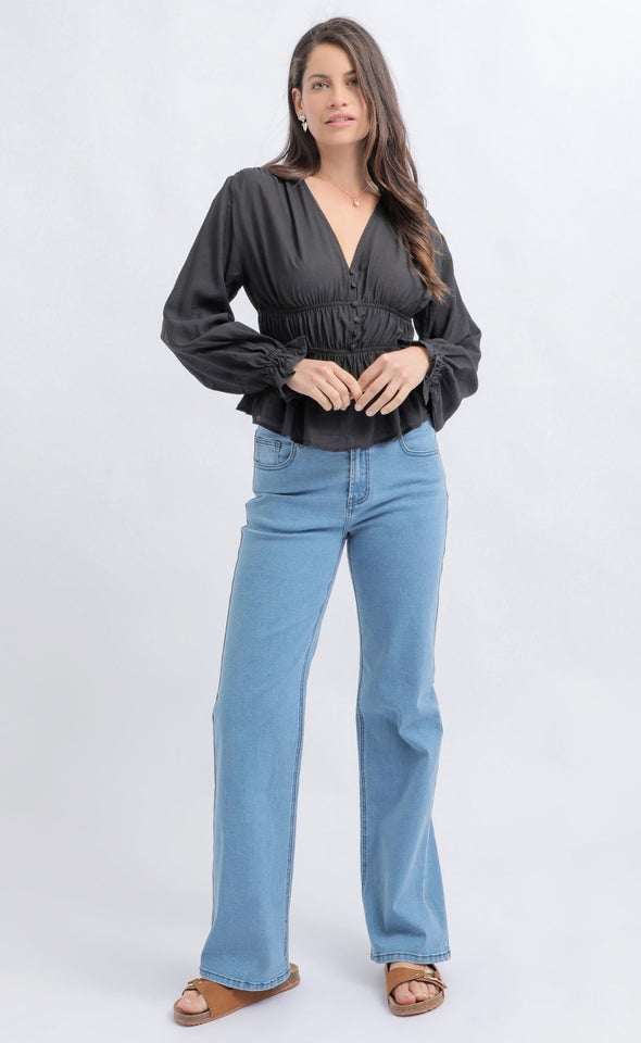 Voile LS V Neck Top Black
