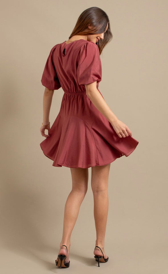 Voile Puff Sleeve Mini Dress Clay