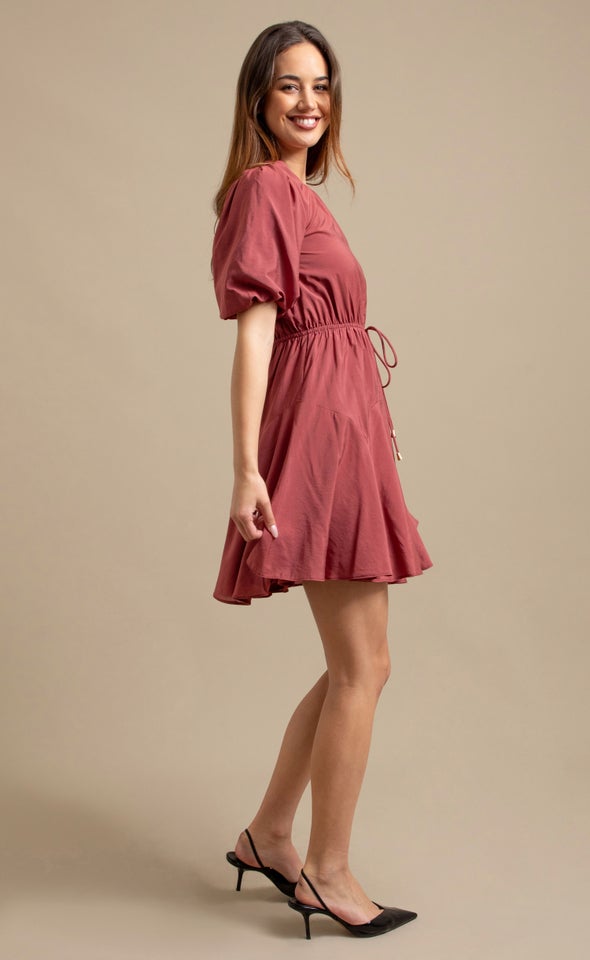 Voile Puff Sleeve Mini Dress Clay