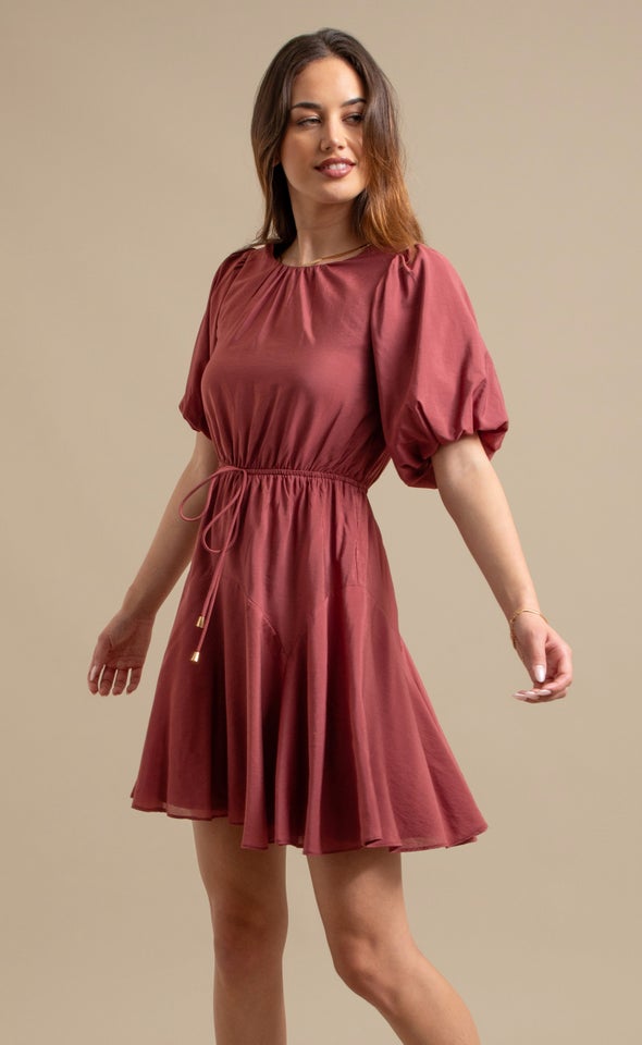 Voile Puff Sleeve Mini Dress Clay