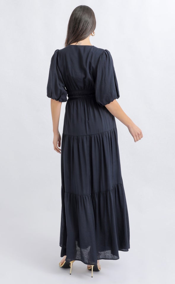 Voile Puff Sleeve Tier Maxi Ink