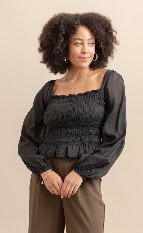 Voile Square Neck LS Top Black