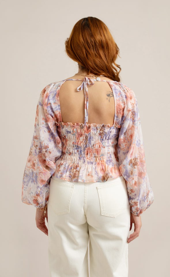 Voile Square Neck LS Top Blush/lilac