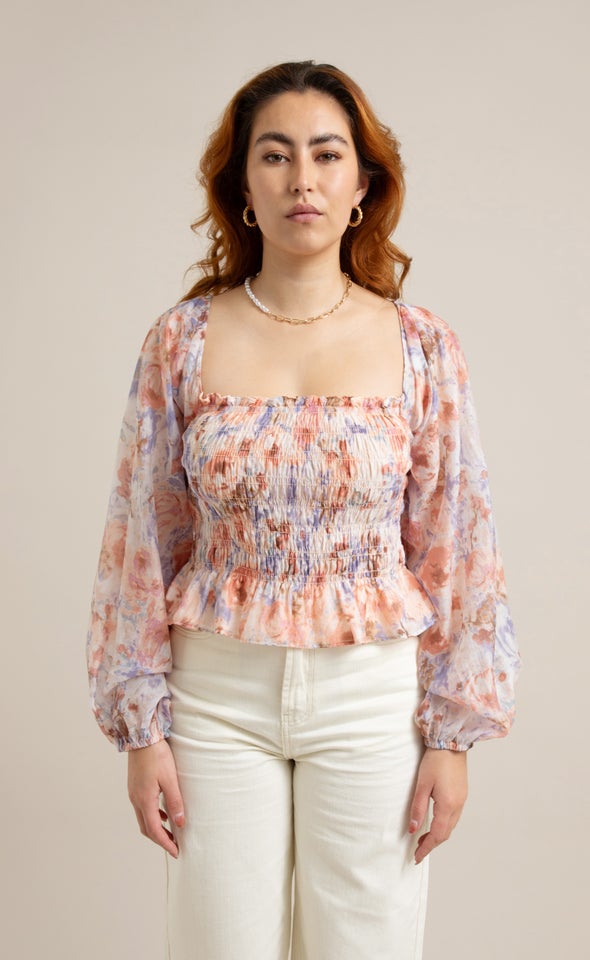 Voile Square Neck LS Top Blush/lilac