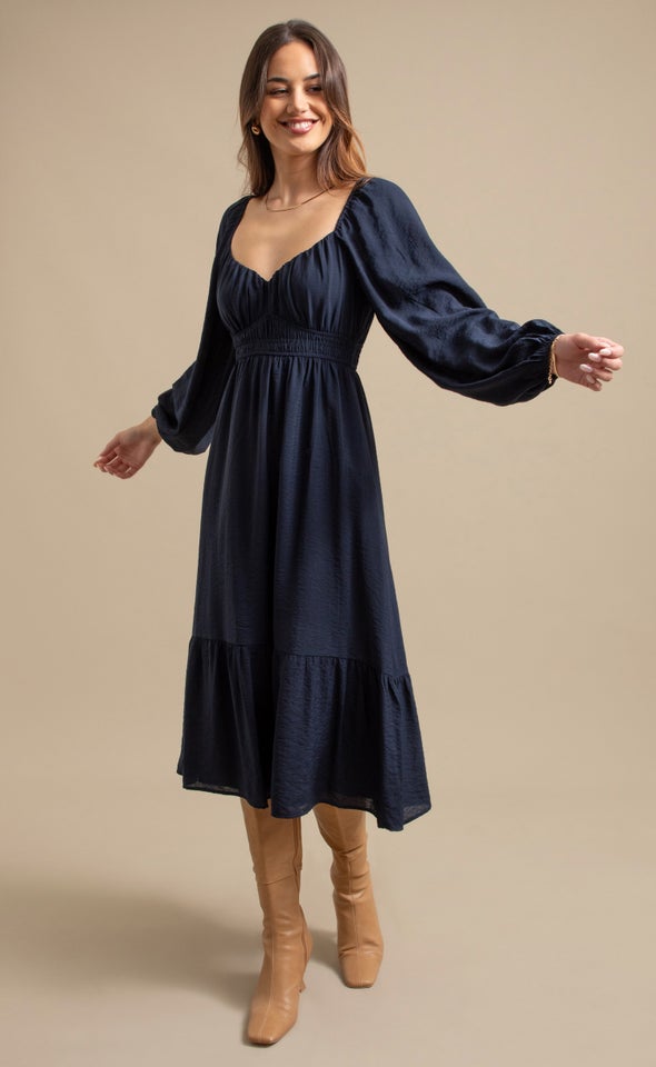 Voile Sweetheart LS Midi Dress Ink