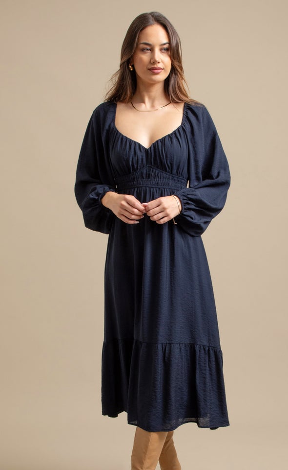 Voile Sweetheart LS Midi Dress Ink