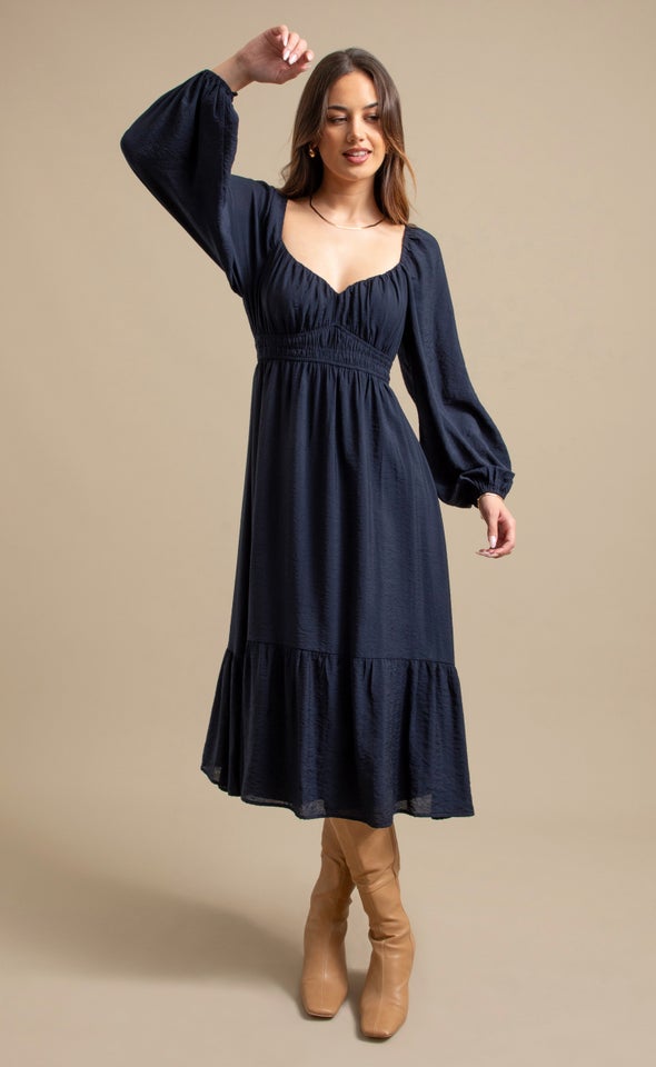 Voile Sweetheart LS Midi Dress Ink