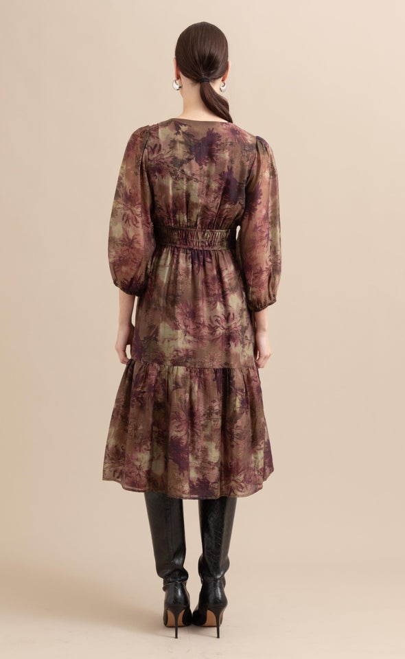 Voile Tie Front Midi Dress Dusky/aubergine