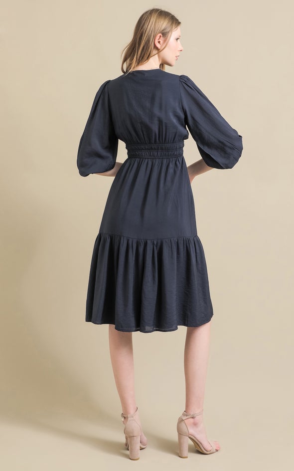 Voile Tie Front Midi Dress Ink