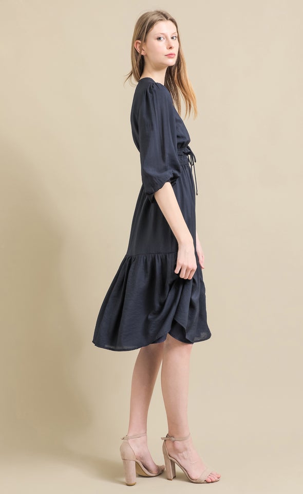 Voile Tie Front Midi Dress Ink