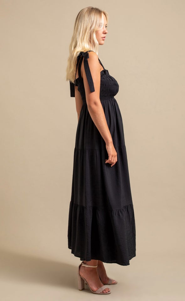 Voile Tie Shoulder Maxi Black