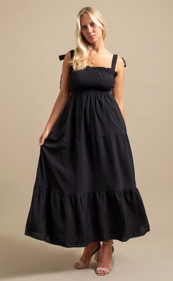 Voile Tie Shoulder Maxi Black