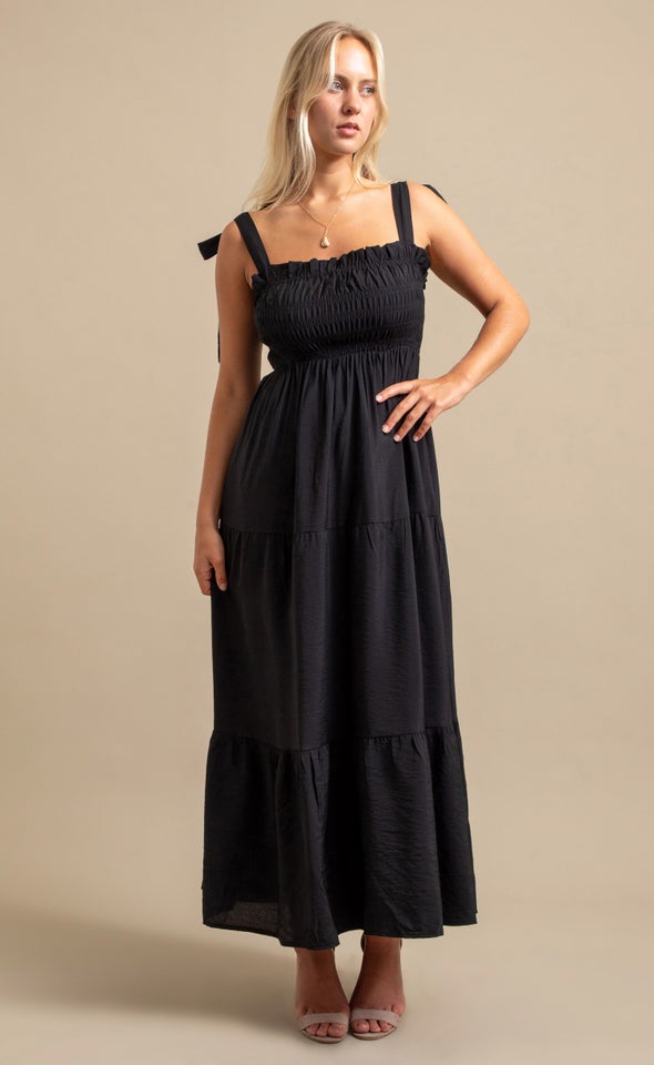 Voile Tie Shoulder Maxi Black