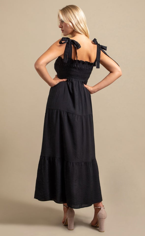Voile Tie Shoulder Maxi Black