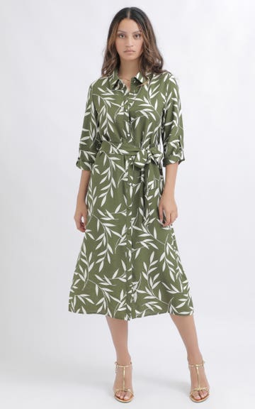 Shop our Voile Tie Waist Midi Shirt Dress in Olive/cream | Pagani Shop our Voile Tie Waist Midi Shirt Dress in Olive/cream | Pagani
