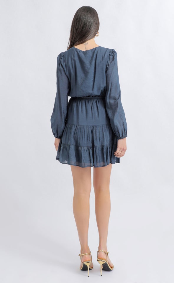 Voile Tier Detail LS Dress Ink