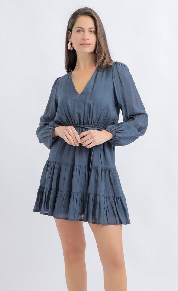 Voile Tier Detail LS Dress Ink