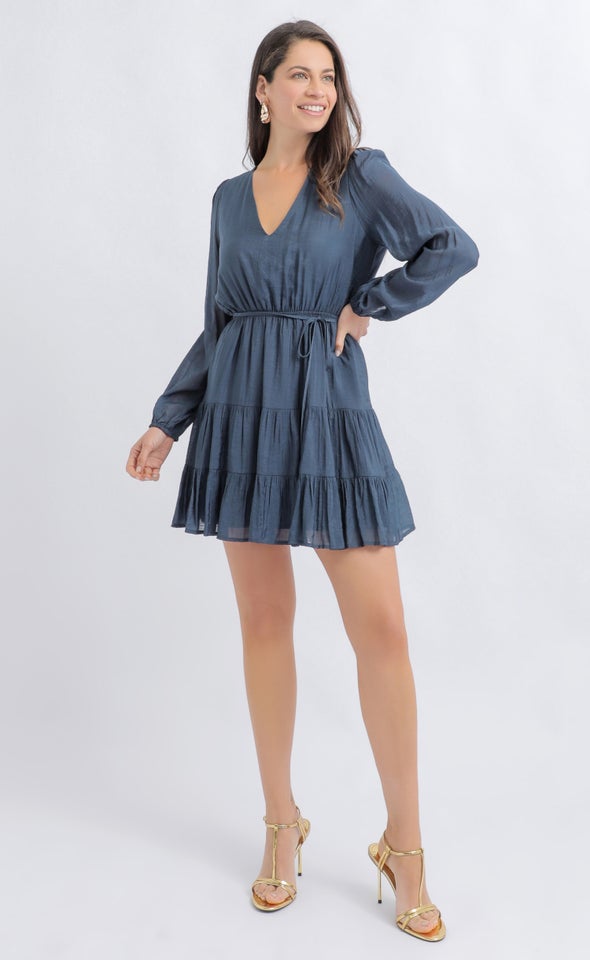 Voile Tier Detail LS Dress Ink