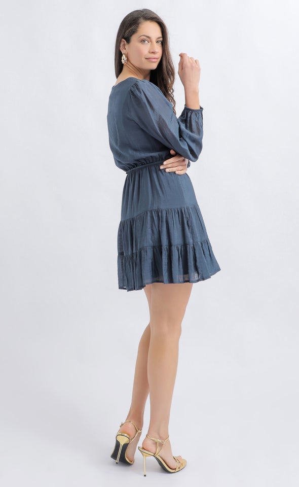 Voile Tier Detail LS Dress Ink