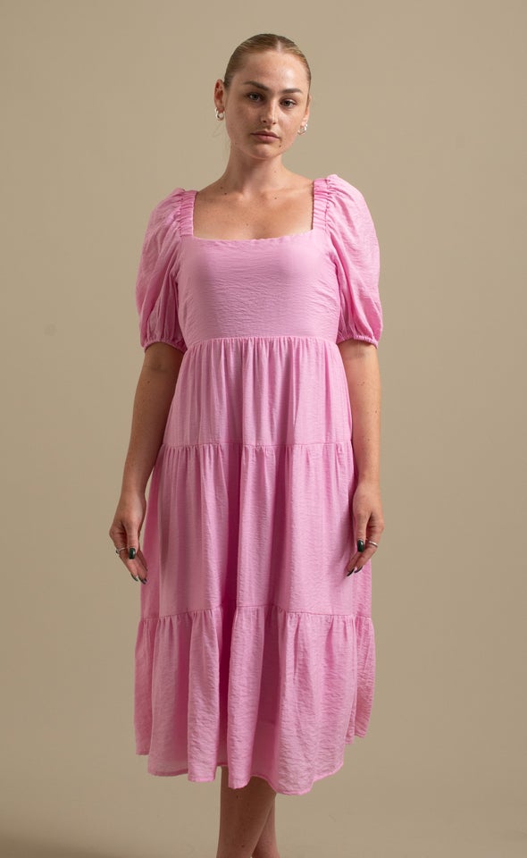 Voile Tier Midi Dress Pink