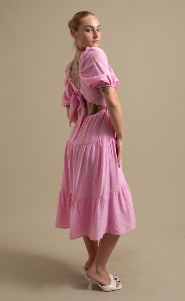 Voile Tier Midi Dress Pink