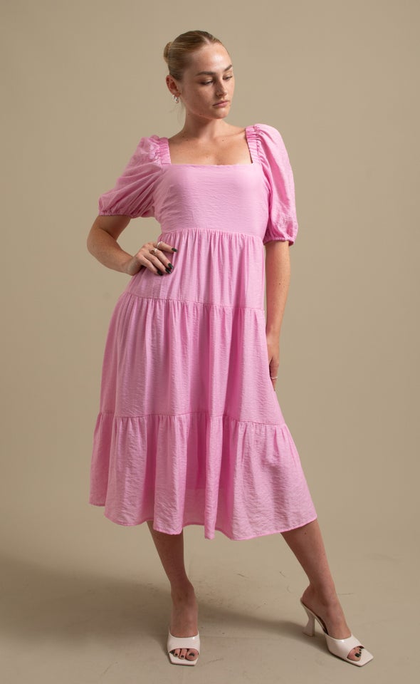 Voile Tier Midi Dress Pink
