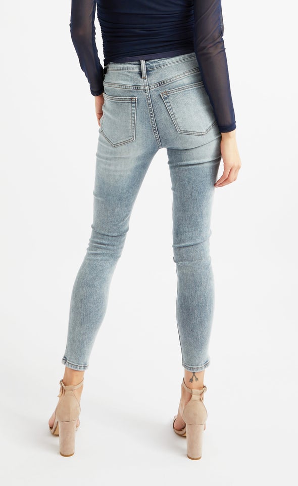 Washed Back Button Fly Skinnys Blue
