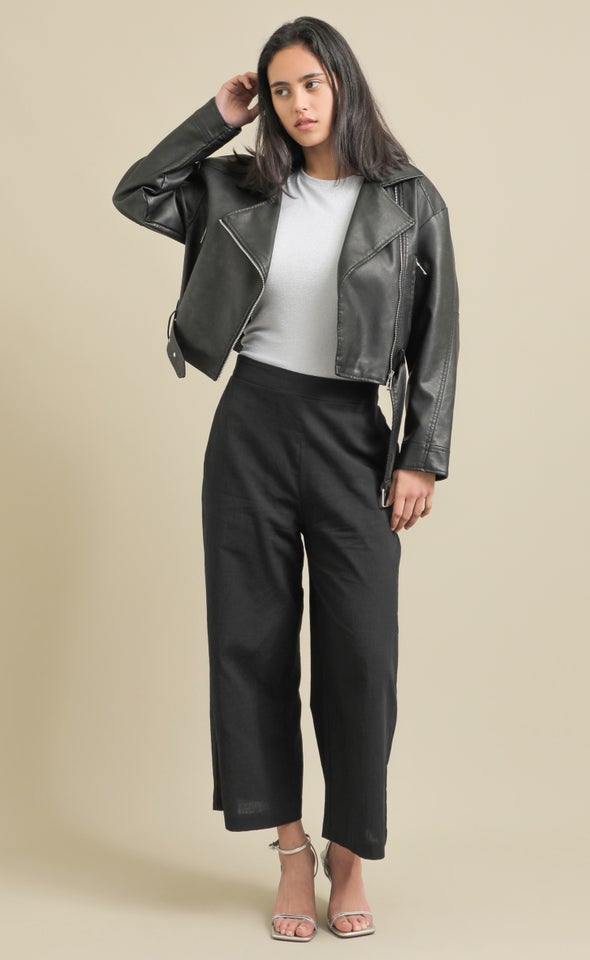 Washed Finish Biker Jacket Black