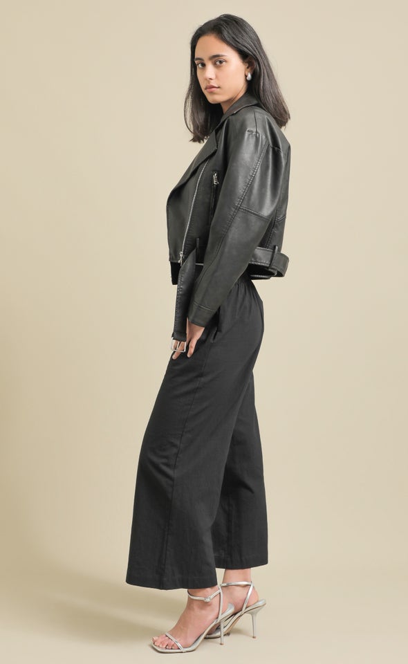 Washed Finish Biker Jacket Black