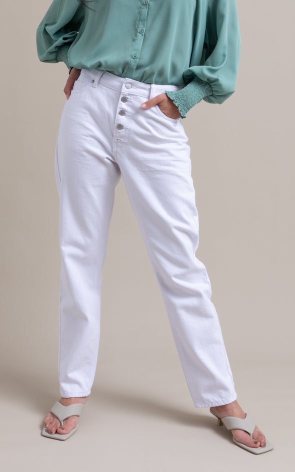 White Button Fly Jeans White